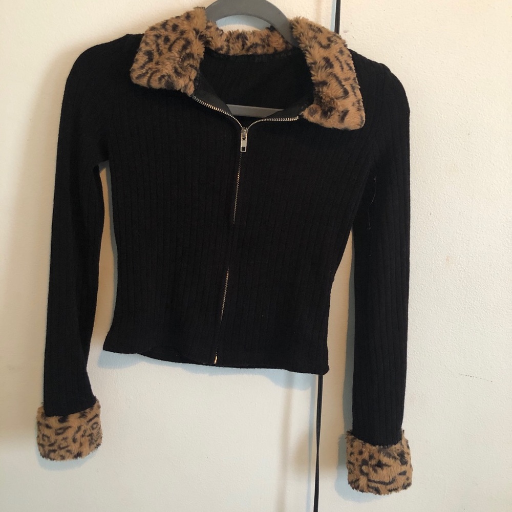 Leopard print zip up top